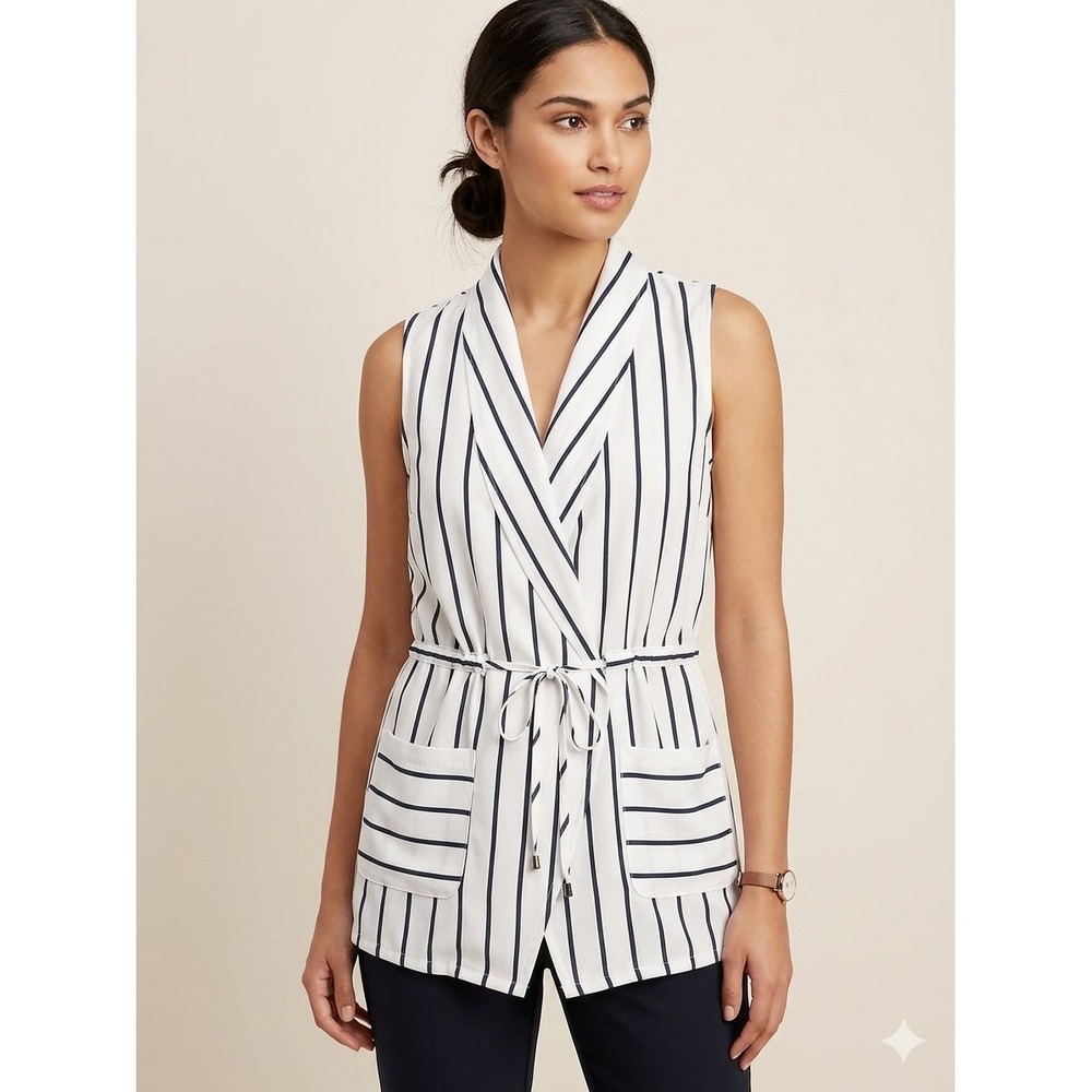 Maurices Sleeveless Striped Draped Front Blouse Top w/ Drawstring Waist M EUC